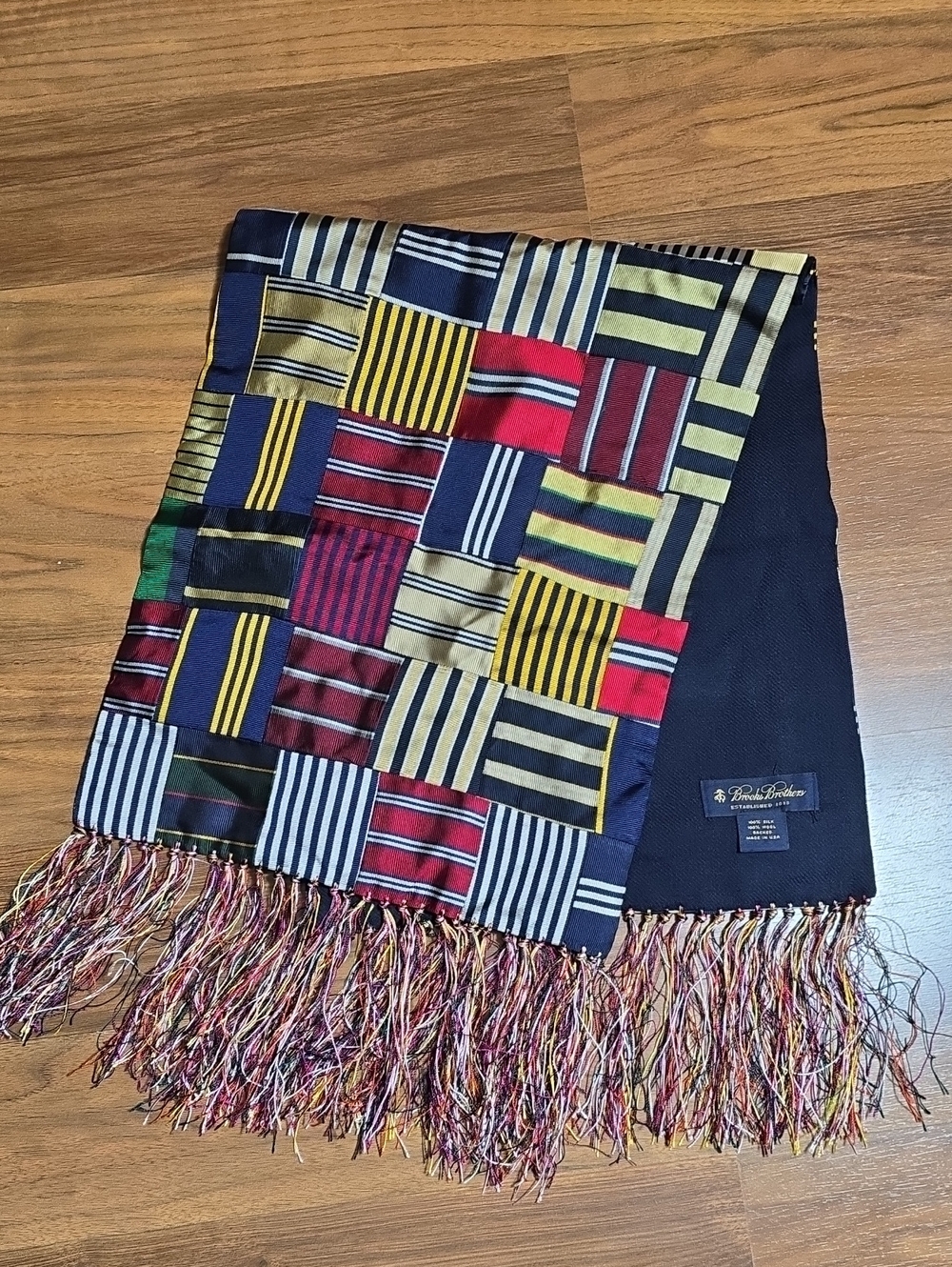 Brooks Brothers Vintage Patchwork Silk & Wool Scarf Repp Tie Ivy Prep USA